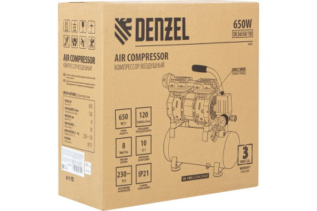 Купить Компрессор Denzel DLS650/10 безмаслянный малошумный 650 Вт  120 л/мин ресивер 10 л фото №14